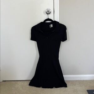 H&M Black Short Sleeve Polo Collar Mini Dress
